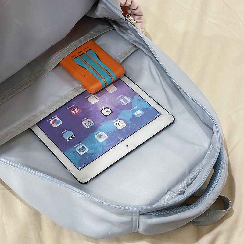 Plaid Backpack Junior High School Student Lightweight Schoolbag Color Block Large Capacity Backpack