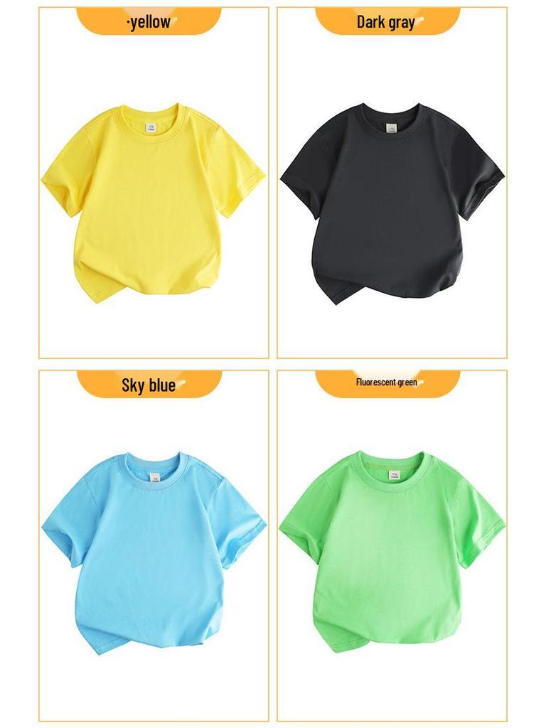 Barns Lös Bomullskortärmad T-shirt: Rundhalsad, Enfärgad, Svettabsorberande, Sommarstil för Pojkar och Flickor (Mellan- och storlekar)