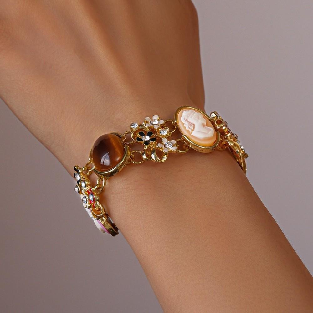 Resin Retro Enamel Bangle Flower Women's Hand Bracelet Handicraft Baroque Bracelet  Party Dress