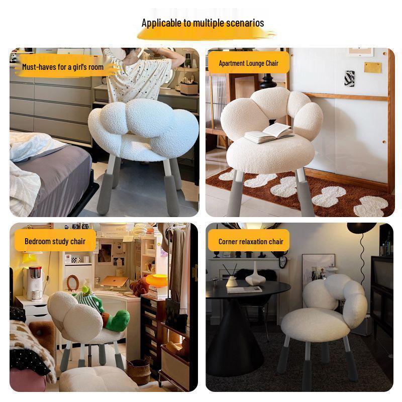 Cream Style Lamb Wool Makeup Chair with Rotatable Backrest - Perfect for Girl's Bedroom or Desk.