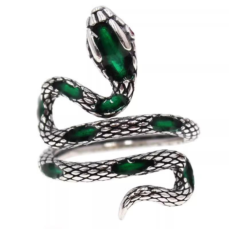 S925 Sterling Silver Snake Coiled Adjustable Ring - Women's Retro Cold Style Trendy Accessory