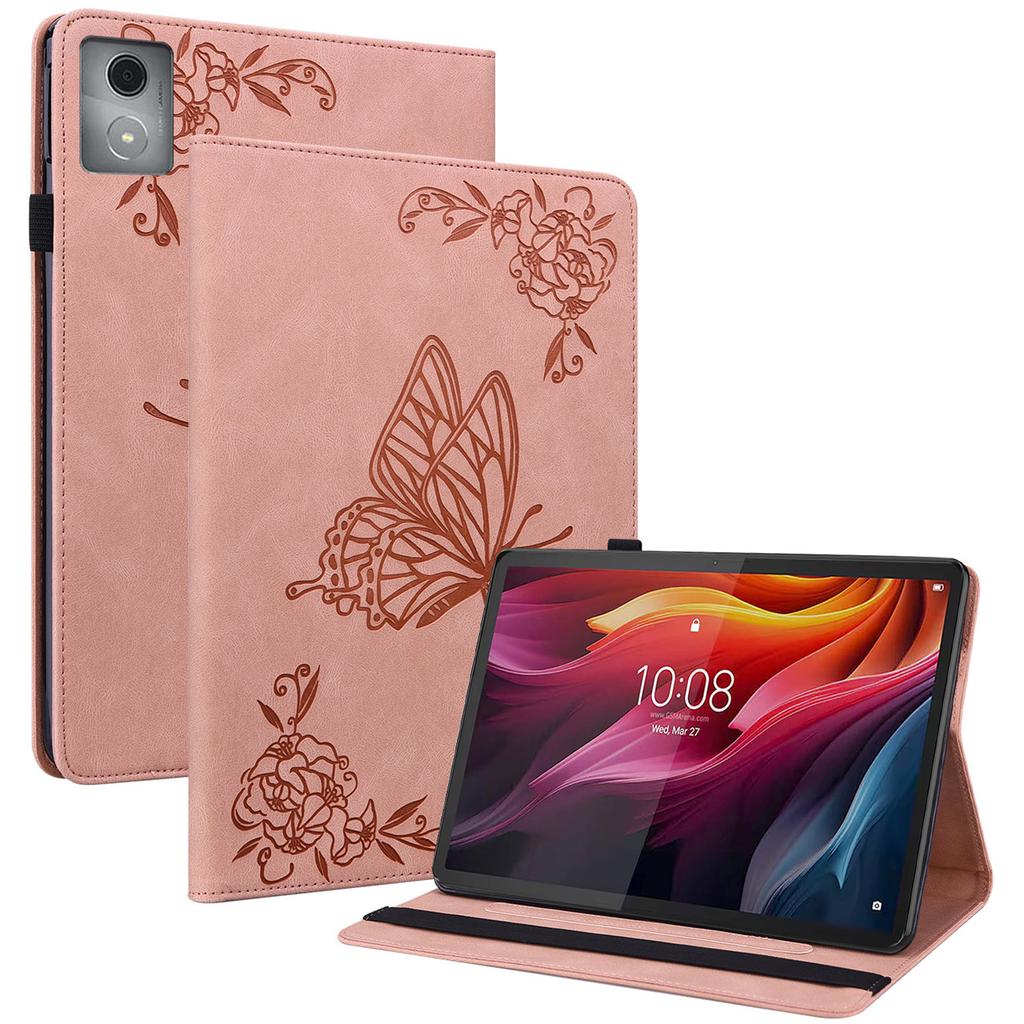 For Lenovo Tab K11 Plus Case Butterfly Flower Imprint PU Leather Tablet Cover with Card Slots
