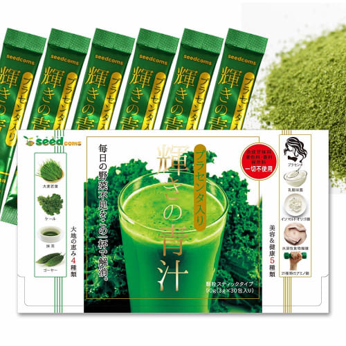 

Seedcoms Сияющий зеленый сок с плацентой, ячменным ростком, капустой кале, матча, молочнокислыми бактериями и олигосахаридами, порционный, 30 пакетиков [Сделано в Японии]