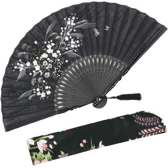 OMyTea Folding Hand Fan for Women - Foldable Chinese Japanese Vintage Bamboo Silk Fan - for Hot Flash, Church, Decoration, EDM, Music Festival,
