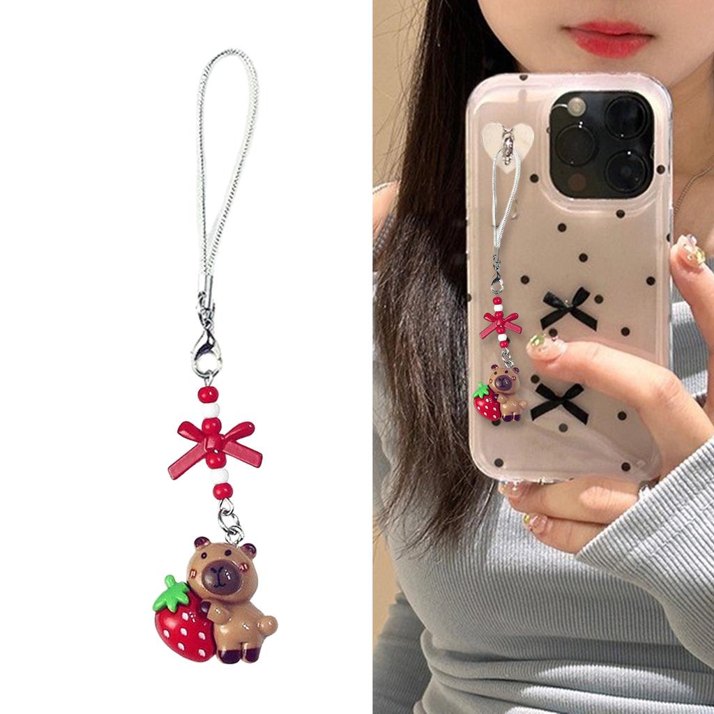 Adorable Capybara Beaded Phone Charm Cute Handcrafted Resin Keychain Pendant for Young Women and Fashion Enthusiasts