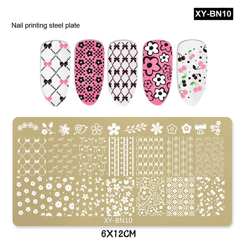 12X6Cm Golden Rectangular Nail Stamping Plates Bowknot Butterfly Flower Fireworks Designs Nail Art Template For Diy Nail Decor