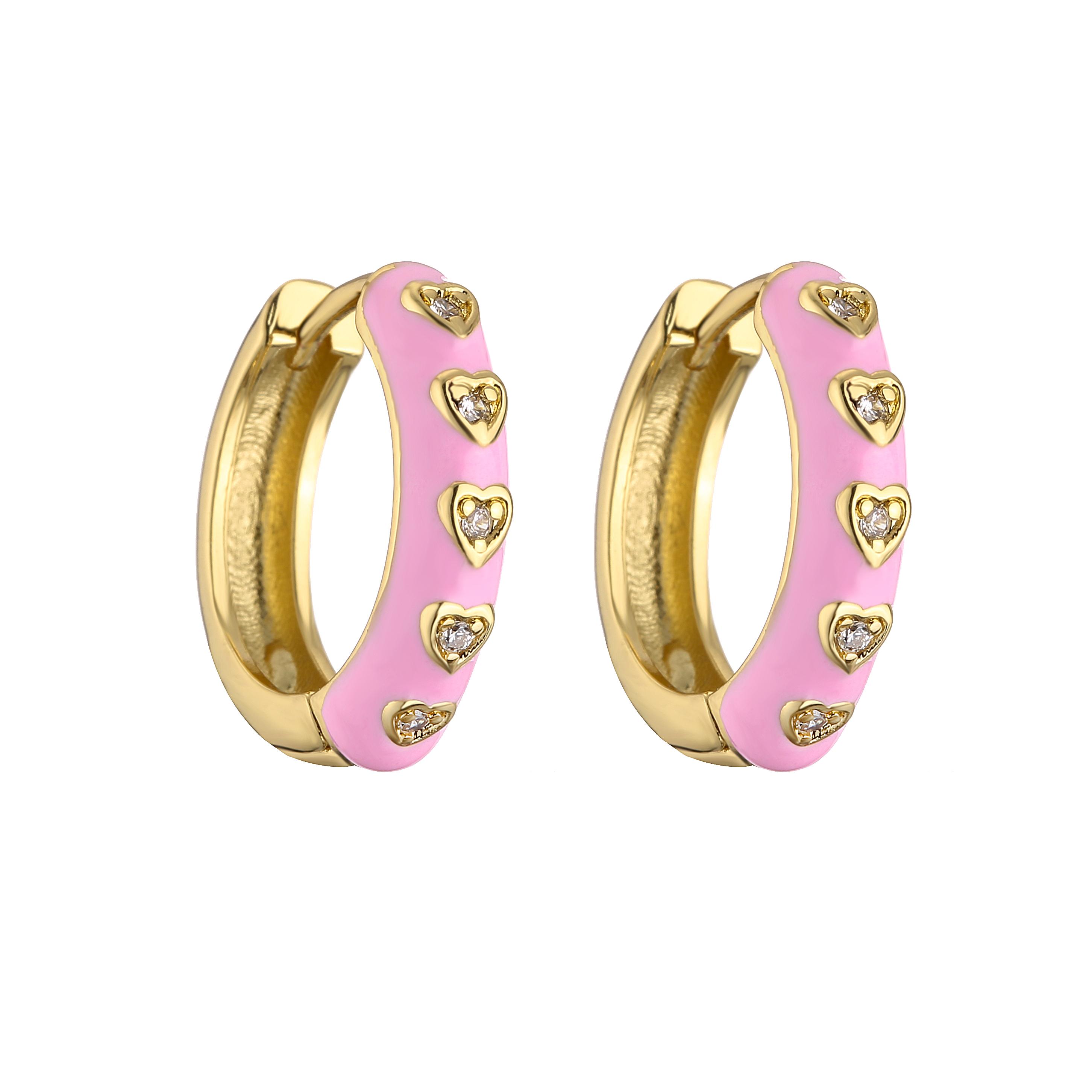

HECHENG,1 Pair Cute Enamel Heart Earrings For Women Gold Color 18k Plated Circle Hoop Ring Boho Zircon Accessories Wholesale розовый