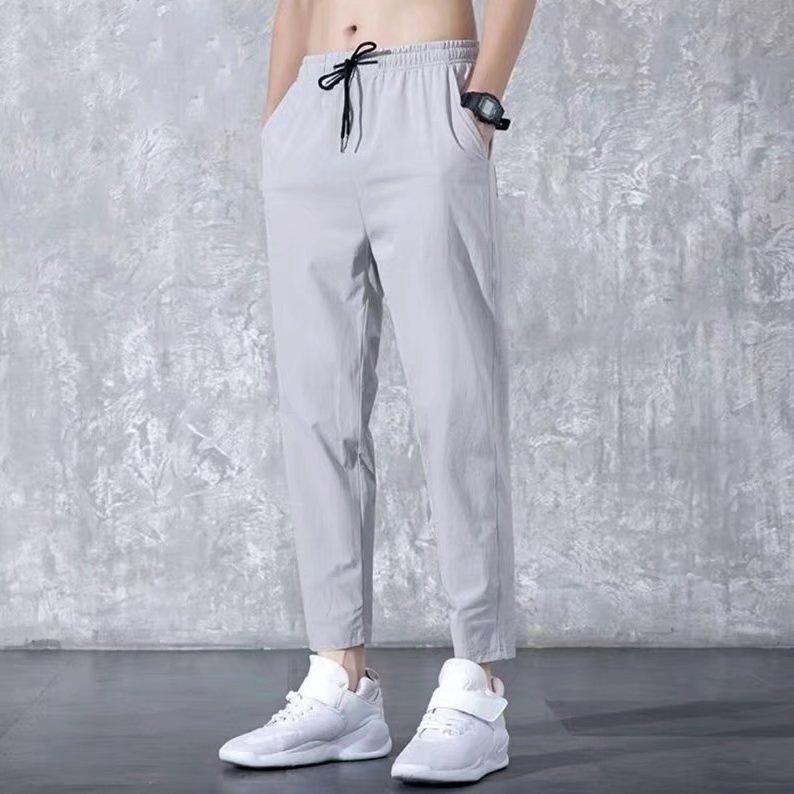 Men's Summer Ice Silk Versatile Casual Pants Thin Sports Trousers Straight Leg Nine Points Trousers for Men