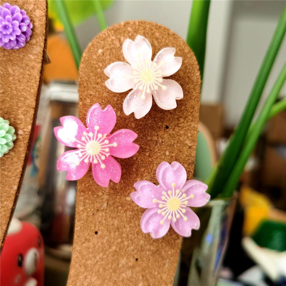 30pcs Thumbtack Pins Flower Shape Resin Cherry Blossoms Push Pins Cork Board Decorative Thumbtacks Office School Acc Supplies