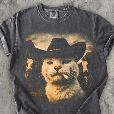 Funny Cowboy Cat T Shirt, Meme Shirts, Cats Lover Gift, Gag Gifts, Comfort Colors, Unisex Graphic Tee, Ironic T Shirts, Weird Tees