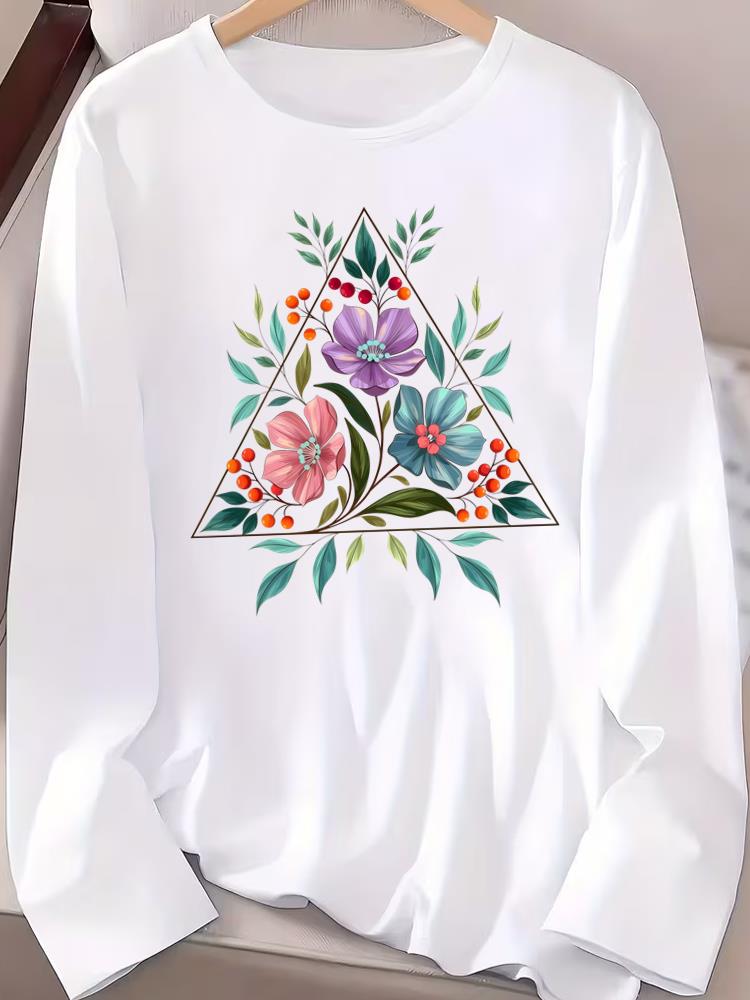 (Asian Size) Long Sleeve T-shirts Casual Clothing Women butterfly cute o-neck Print T Shirt autumn winter spring Fashion Top Graphic Tee