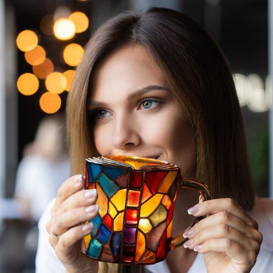 Cana Pictată Stivă de Cărți Cană de Cafea din Sticlă în Formă de Carte 11 oz Cană Literară Unică Cadouri pentru Iubitorii de Cărți Birou