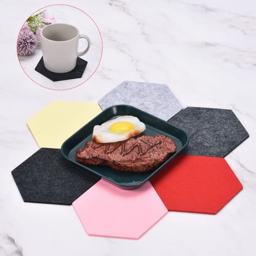 Uxcell Felt Coasters, 4-Piece Hexagonal Absorbent Pads for Drink Cups, Pots, Bowls, Vases, Red