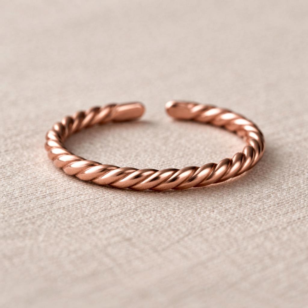 Pure Copper Twisted Ring – Handmade Adjustable Copper Band, Minimalist Healing Copper Jewelry, Open Cuff Band Ring