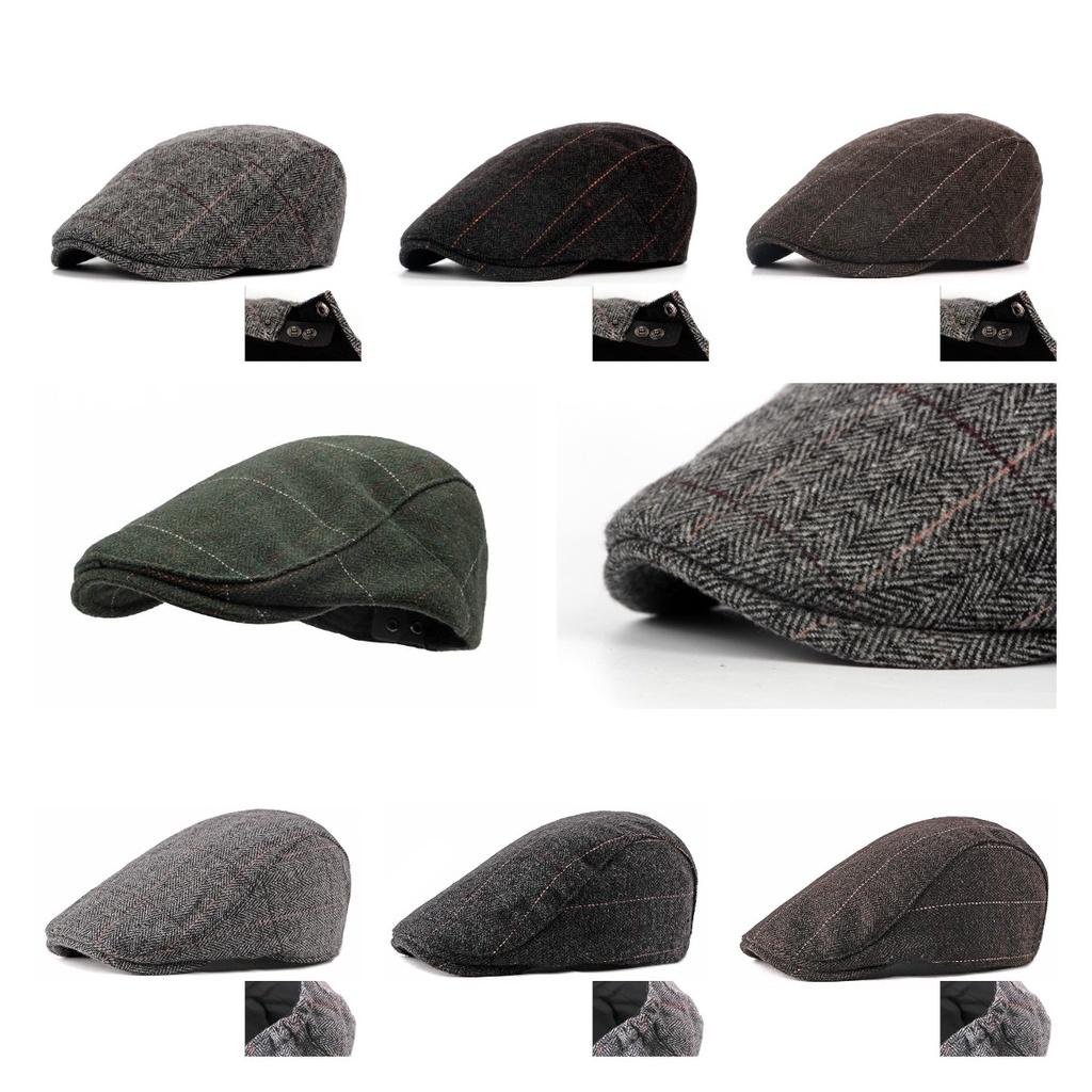 Beret Checkered Duckbill Retro Hat Vintage Men Woollen Cap Accessory Gift Adult
