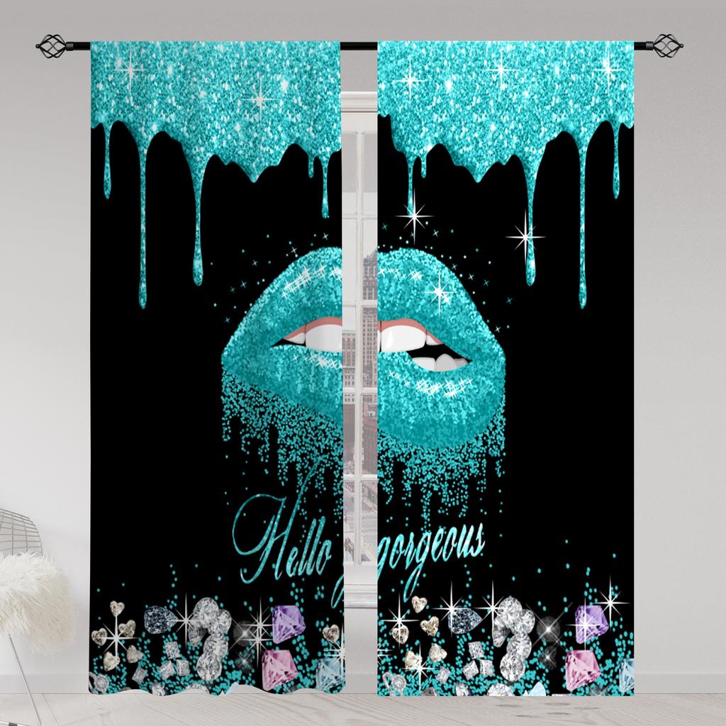 2pcs Lips Printed Translucent Curtains Multi-scene Polyester Rod Pocket Decor Curtains For Living Room Playroom Bedroom Home