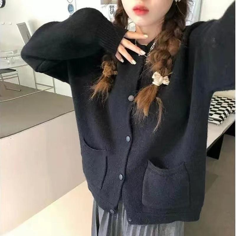 Elegant Women Knitted Cardigan Coat Loose Clothes Autumn And Winter Fashion Long Sleeve Cardigans Women Solid Loose Female Sweater Jacket 29166