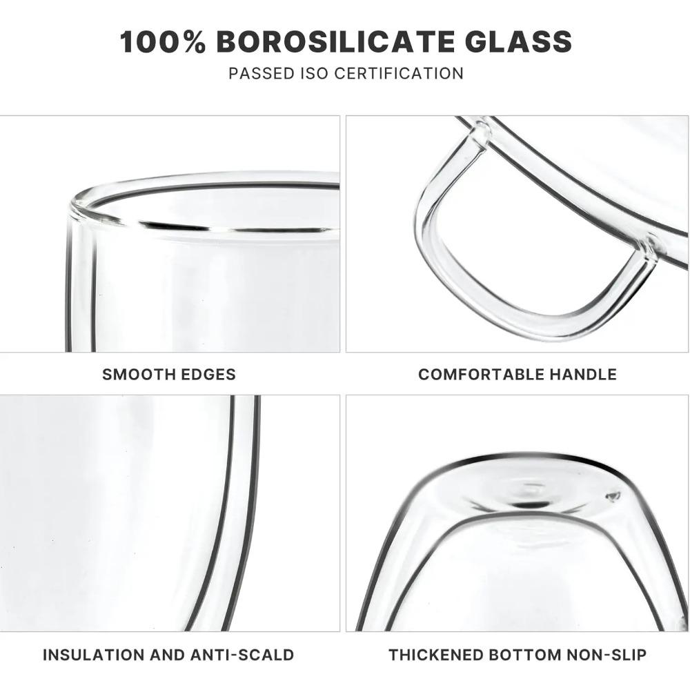 Doppelwandiger Kaffeebecher (4er-Packung) 16oz transparenter Becher mit Henkel, isoliert, für Cappuccino, Tee, hitzebeständiger Latte-Becher