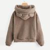 Gemütlicher Damen Teddybär Ohren Hoodie Warmes Fleece Plüsch Sweatshirt Langarm Kapuzenpullover