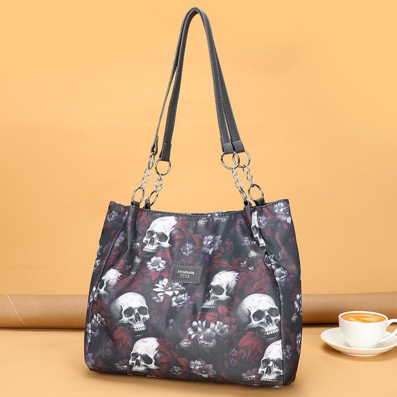 Yogodlns Vintage Gothic Wasserdichte Oxford Umhängetasche Ästhetischer Totenkopf Druck Geldbörsen Frauen Handtasche Große Kapazität Messenger Totes