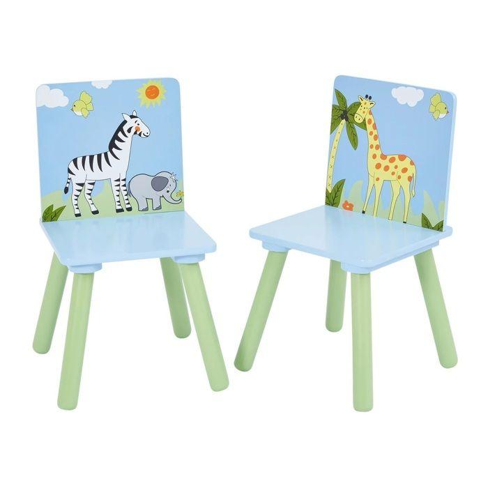 GINGER HOME Table Enfant avec 2 Chaises – Bois Massif, Animaux Safari, Jeu &amp; Apprentissage – Design SAVANNA