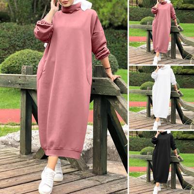 Women Winter Dress Loose Long Sleeves Solid Color Turtleneck Soft Neck Protection