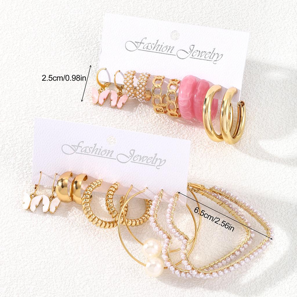 Bohemian Imitation Zircon Big Heart Hoop Earrings Retro Acrylic Pink Butterfly Pendant Earrings Women Summer Trend Party Zircon