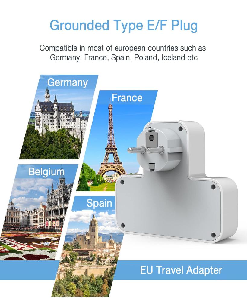 Adattatore Spina UK A Europa Tipo F Con Messa A Terra | Compatibile Con Germania, Francia, Spagna E Austria | Supporta Fino A 13A, 250V, 3250W | Compatto Per Viaggio