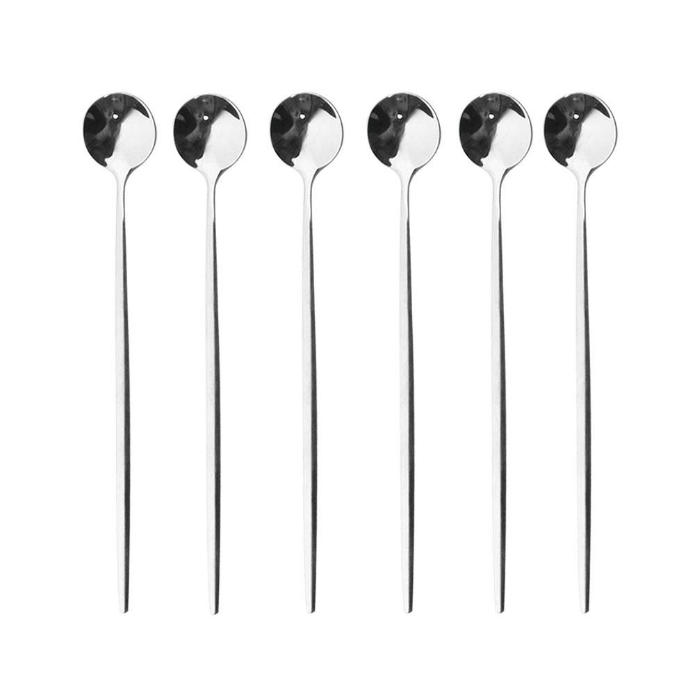 

6pcs Ice Spoon For Dessert Coffee Tea Stainless Steel Long Spoon Set Stirring Spoons Black Gold Dessert Spoons Bar Accessories срібний