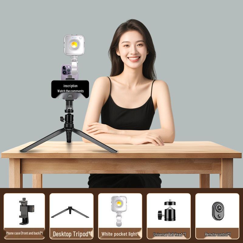 Dual-Camera Mobile Teleprompter Stand for Live Streaming - Portable Handheld & Desktop Universal Stand