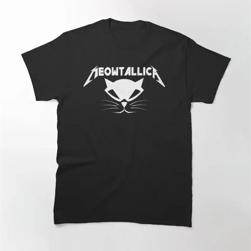 Funny Cat Meowtallica Cat Rock Music Graphic Print Men T Shirt Rock Music Fashion Crew Neck Short Sleeve T Shirt Women