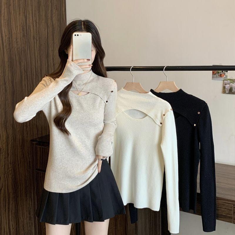 Damen Herbst Winter Rollkragen Strickpullover Weiblich Slim Sexy Aushöhlen Kaschmir Pullover