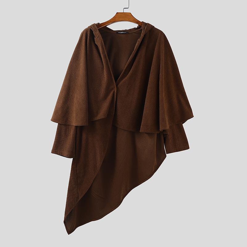 INCERUN Autunno Inverno Uomo Mantello Irregolare con Cappuccio Top Ampi Larghi Cappotti a Mantella con Texture