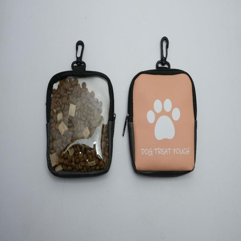 Cute Cartoon Print Dog Treat Pouch With Zipper Closure & Small Keychain, Ideal For Dog Training Walking Outdoor Use