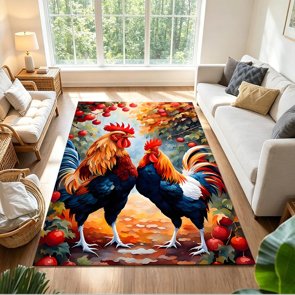 Chickens By The Wooden Fence Non-Slip Home Carpet Design for Office Decor Living Room Gift
