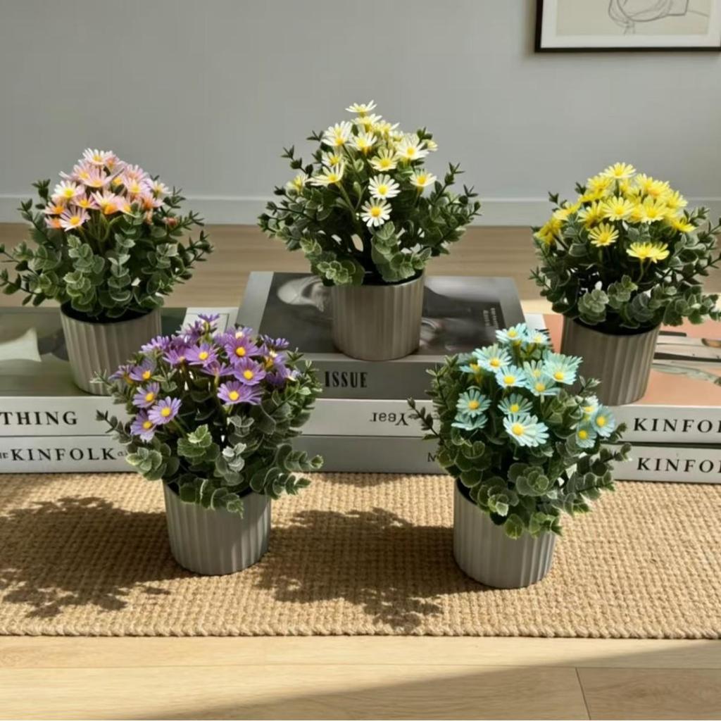Chamomile Artificial Flower Arrangement for Home & Restaurant Decor - Small Daisy Potted Plant