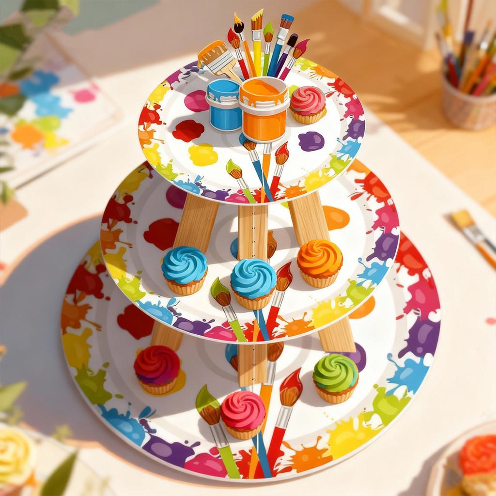 Graffiti Painting Theme Three-Layer Paper Cake Stand Cake Dessert Ornament Party Decorations