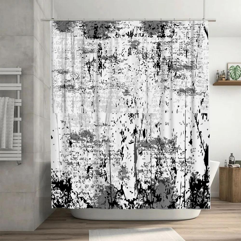 Black White Bathroom Shower Curtain Waterproof Fabric Decorative Bathtub Liner Modern Home Bath Accessories