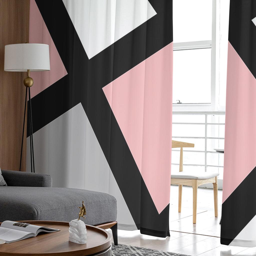 Pink Black Ash Geometric Square Voile Sheer Curtains Living Room Window Chiffon Tulle Curtain Kitchen Bedroom Drapes Home Decor