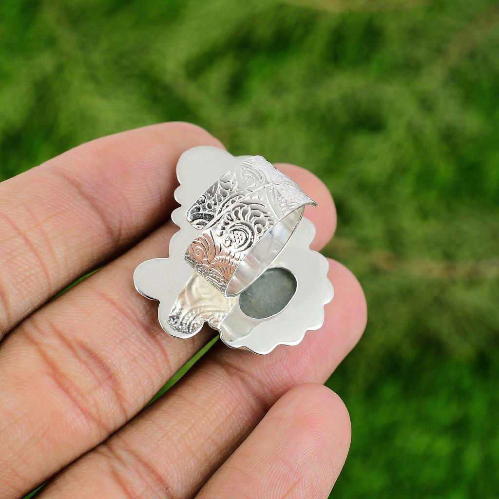 Wedding Gift For Her 925 Silver Natural Aquamarine Multi Stone Adjustable Ring