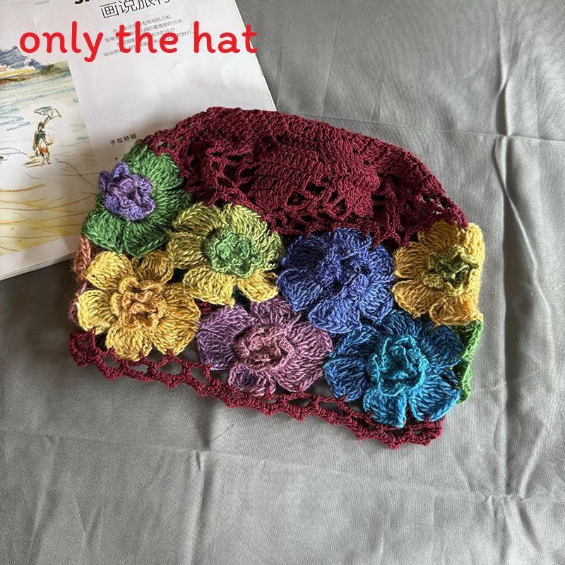 Style Knitted Ethnic Hat With Hollow Out Design And Flower Decoration Daily For
