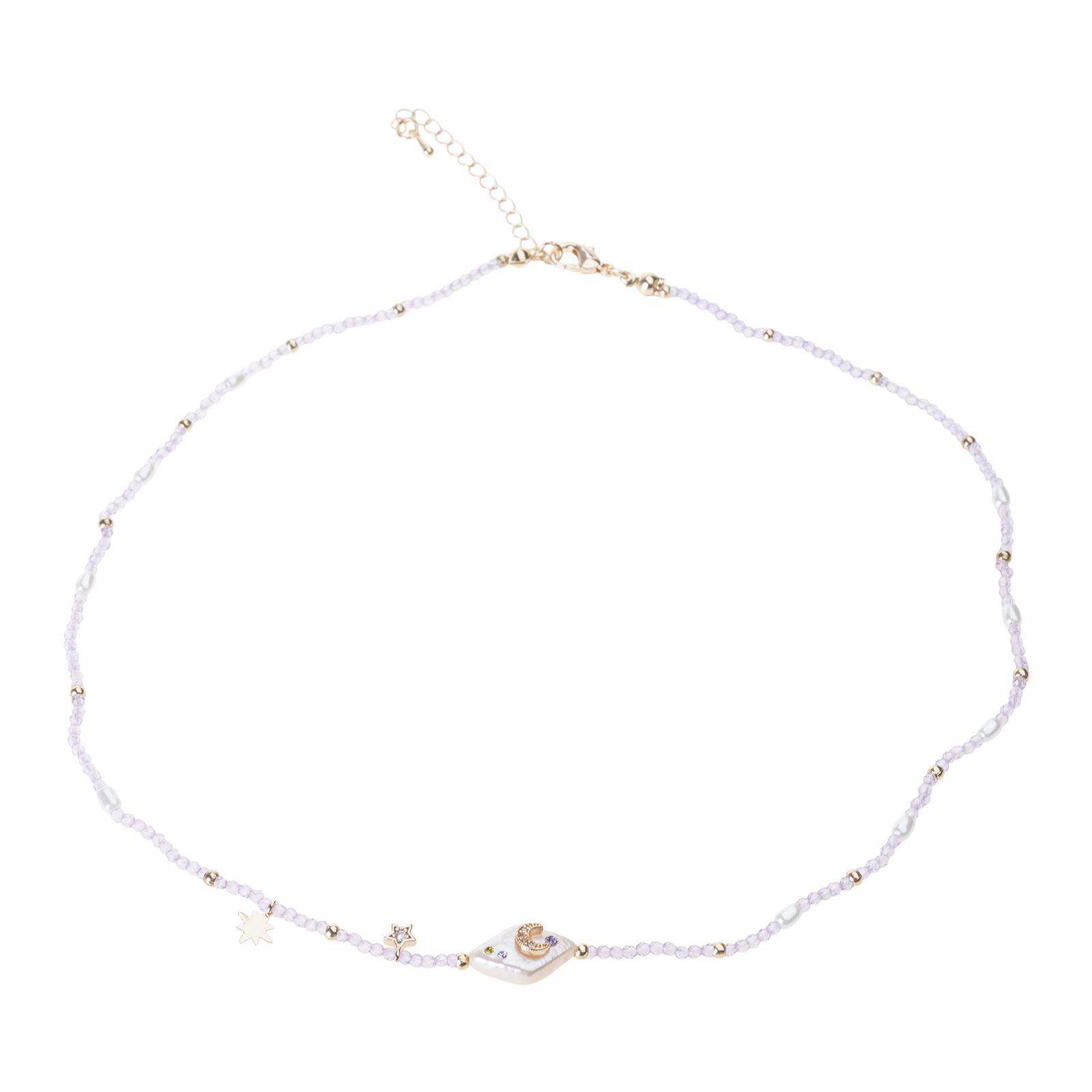 

Handmade Moon Star Imitation Pearl Necklace with Zircon Accent for Women Stylish Collarbone Chain Gift Idea