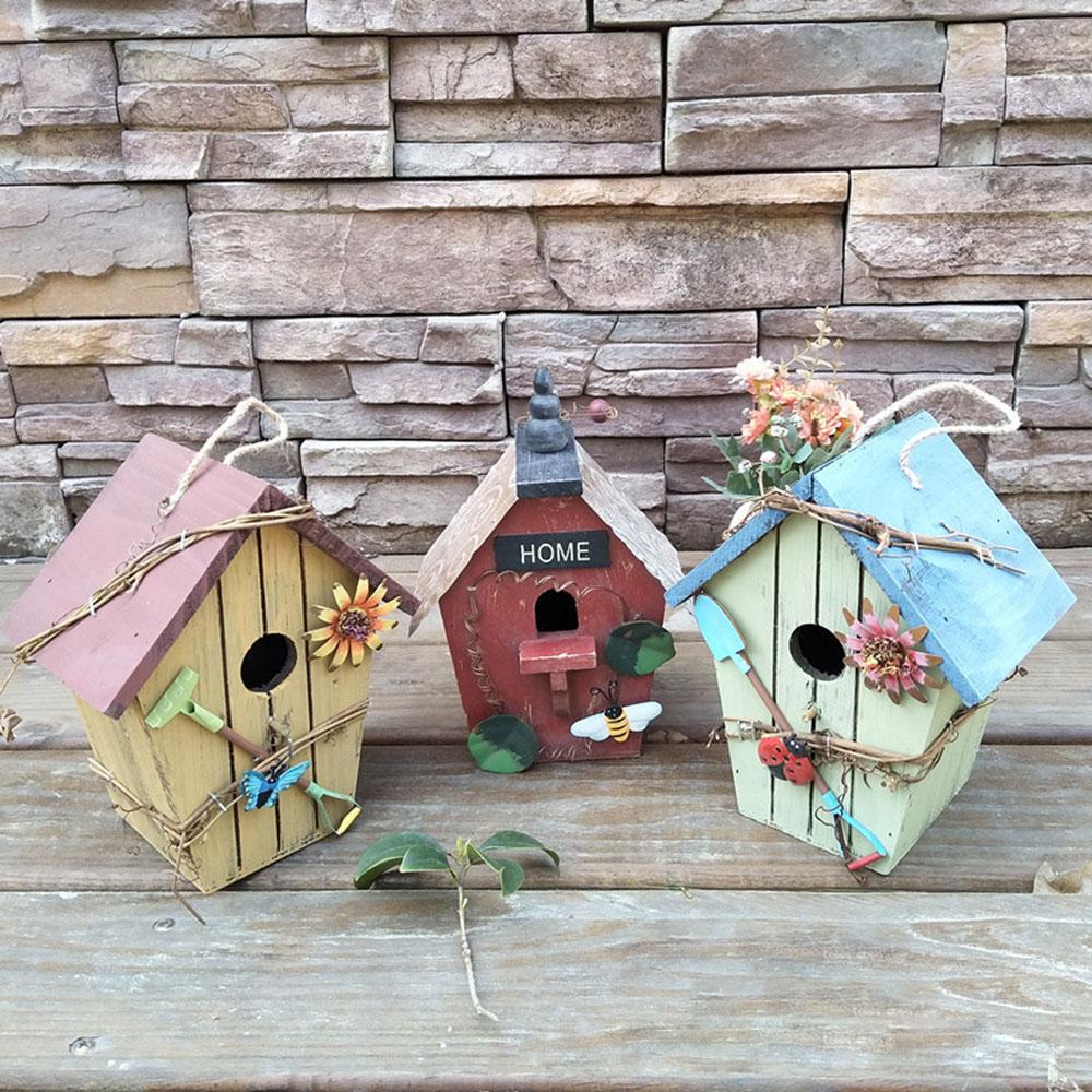Decorazione Casetta per Uccelli da Appendere Legno Tetto Rosso Casetta per Uccelli da Appendere Decorativa Giardino Esterno