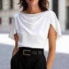 Damen Rollkragen Asymmetrischer Ärmel Schulterfreies Oberteil Mehrfarbig Lässige Bluse