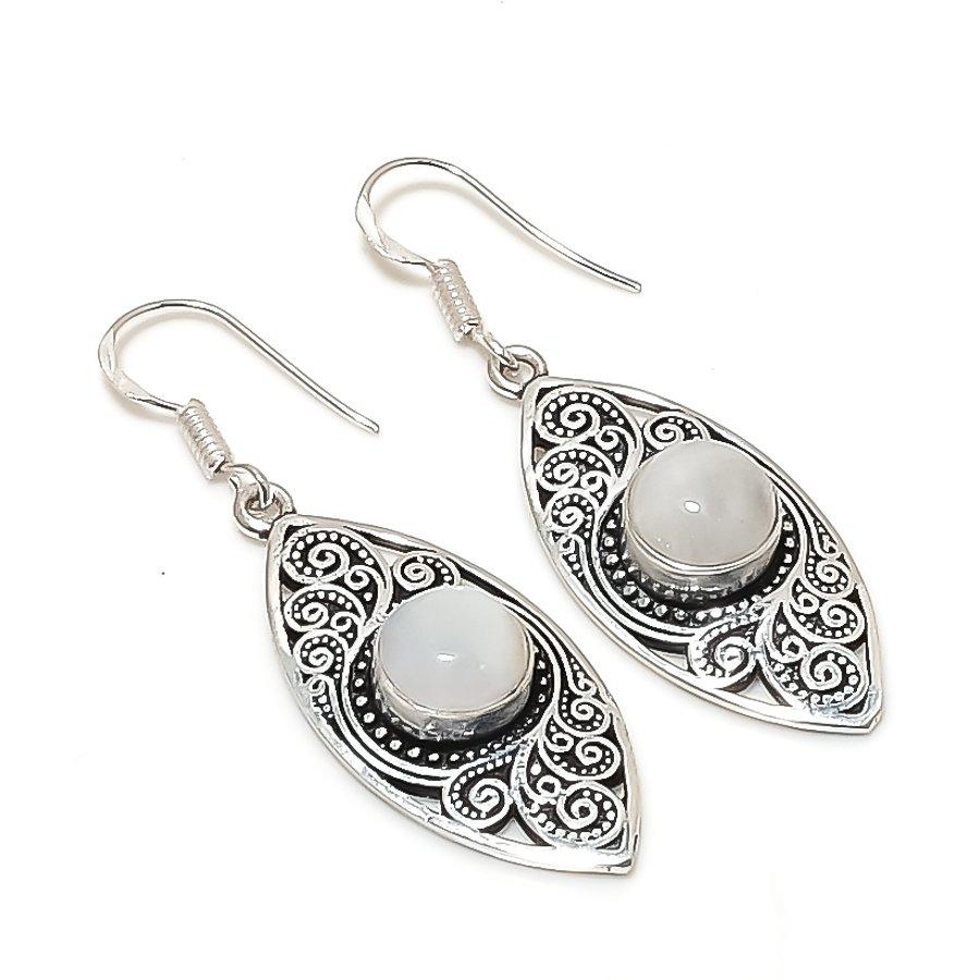 Natural Rainbow Moonstone 925 Sterling Silver Jewelry Earring 2.01  AE-11943
