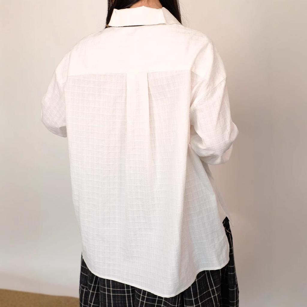 Checkered 3D Jacquard Cotton Tie-Up Shirt: Niche Long-Sleeve Jacket for Spring & Summer