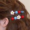 2Pcs Girl Hairpin Non-Slip Floral Design Hand-Painted Flowers Round Beads Side Bang Hair Clips Commuting Style Hair Accessories
