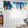 2 Pieces HD Digital Watercolor Botanical Leaf Printed Window Valance Home Decor Style Decoration Living Room Bedroom Rodding Cur