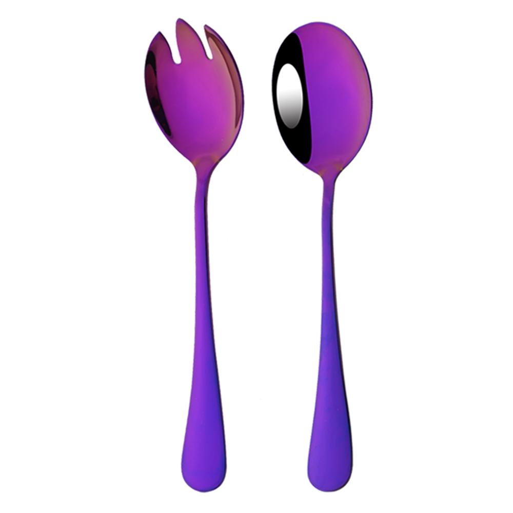 Rose Gold Unique Spoon Dinnerware Cutlery Set Salad Fork 2Pcs Salad Spoon Stainless Steel Serving Spoon Tableware Flatware Set
