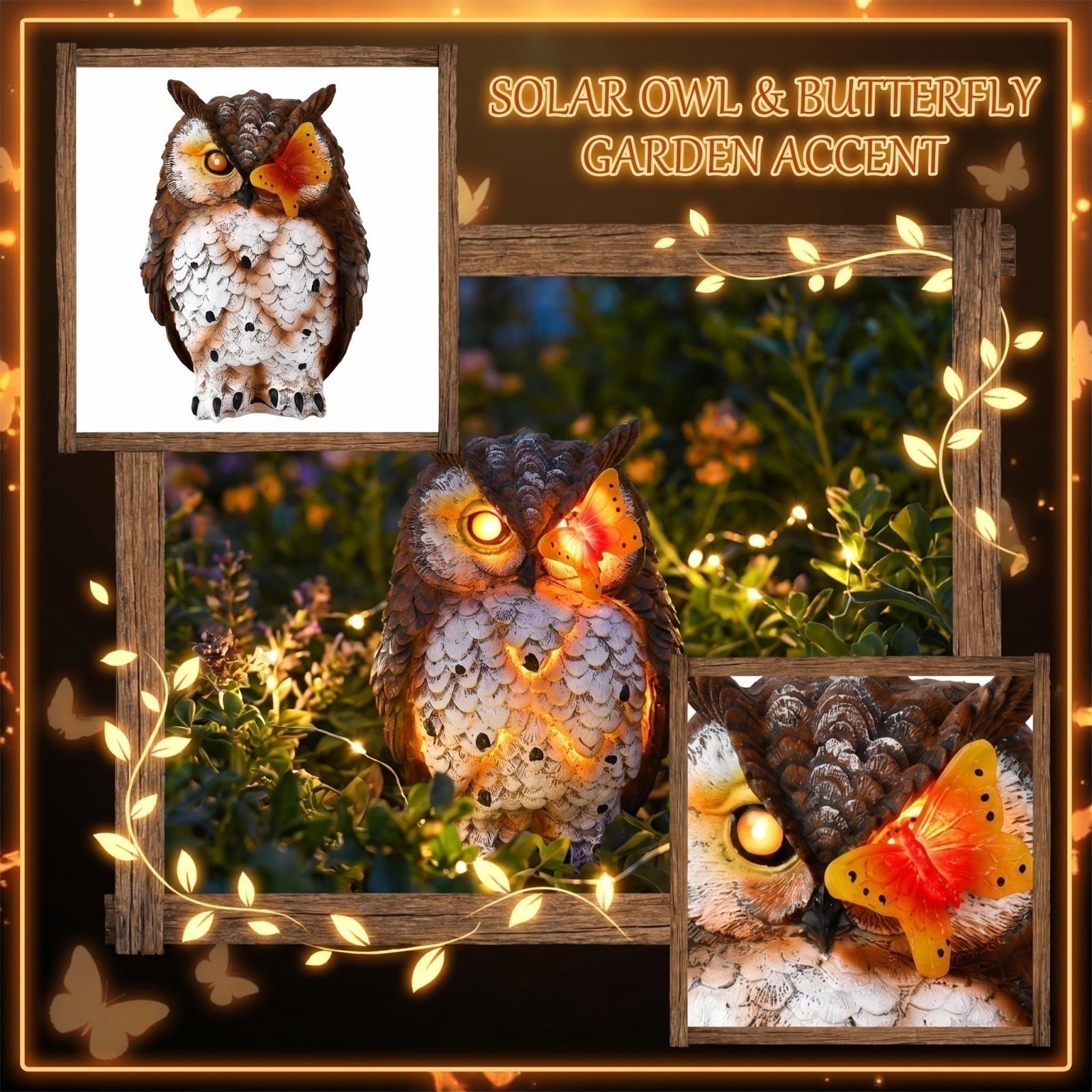 

Solar Powered Owl Shaped Outdoor Garden Light Decorative Lawn Statue with LED Illumination for Yard Patio Porch Pathway and Home one size коричневий
